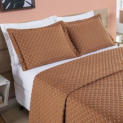 Cobre Leito Prático Casal Dupla Face 3 Peças - Terracota - 100% Poliéster