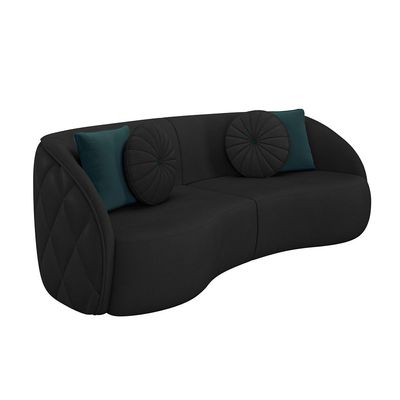 Sofá Decorativo 288cm com Almofadas Redondas Clarke PU Preto - Gran Belo