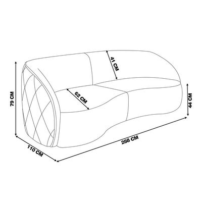 Sofá Decorativo 288cm com Almofadas Redondas Clarke PU Preto - Gran Belo