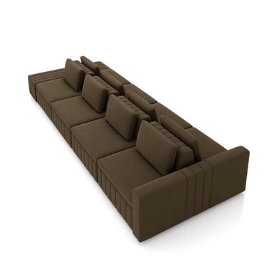 Sofá Ilha com Encosto e Almofadas Móveis Olimpo 465cm Modulado Veludo Marrom G45 - Gran Belo