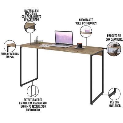 Mesa Para Escritório e Home Office Industrial Aspen 135 cm C01 Carvalho - Lyam Decor