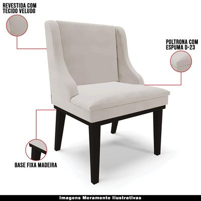 Kit 4 Cadeiras Decorativas Sala de Jantar Base Fixa de Madeira Firenze Veludo Cinza/Preto G19 - Gran Belo