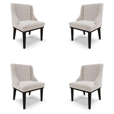 Kit 4 Cadeiras Decorativas Sala de Jantar Base Fixa de Madeira Firenze Veludo Cinza/Preto G19 - Gran Belo