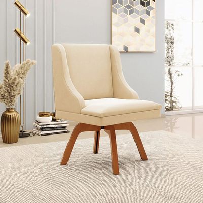 Kit 2 Cadeiras Decorativas Sala de Jantar Base Giratória de Madeira Firenze Suede Bege/Natural G19 - Gran Belo