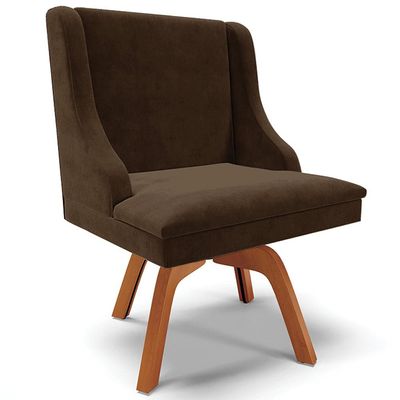Cadeira Decorativa Sala de Jantar Base Giratória de Madeira Firenze Suede Marrom/Natural G19 - Gran Belo
