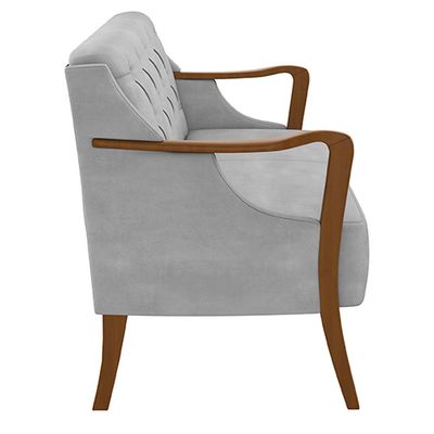 Poltrona Namoradeira Decorativa 2 Lugares Braços em Madeira Hand Veludo Cinza - Gran Belo