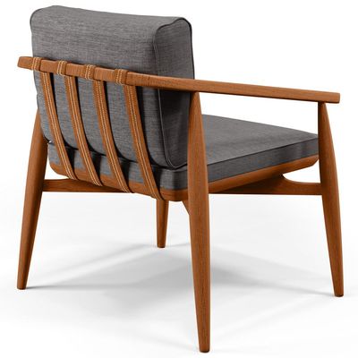Poltrona Decorativa Sala de Estar com Cintas de Corano Lavínia B04 Linho Cinza Escuro - Lyam Decor