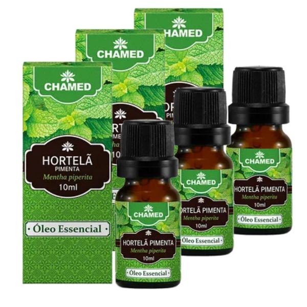 Óleo Essencial de Hortelã Pimenta 10ml CHAMED 100% Puro 3 Frascos
