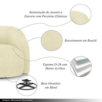 Kit 2 Poltronas Decorativas Jenny Base Giratória em Metal Preto Bouclê Off White G45 - Gran Belo