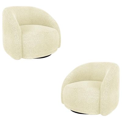 Kit 2 Poltronas Decorativas Jenny Base Giratória em Metal Preto Bouclê Off White G45 - Gran Belo