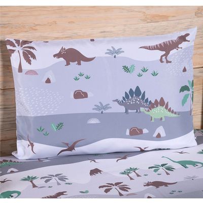 Jogo de Cama Lençol Solteiro Alegria 2 Peças Dinossauro - 100% Poliéster