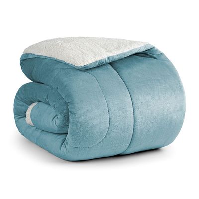 Edredom Bariloche Queen Dupla Face Sherpa - Azul Quartzo- 100% Poliéster