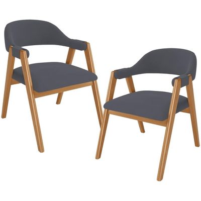 Kit 02 Cadeiras de Jantar e Estar Living Estofada Nadja L02 Suede Cinza - Lyam Decor