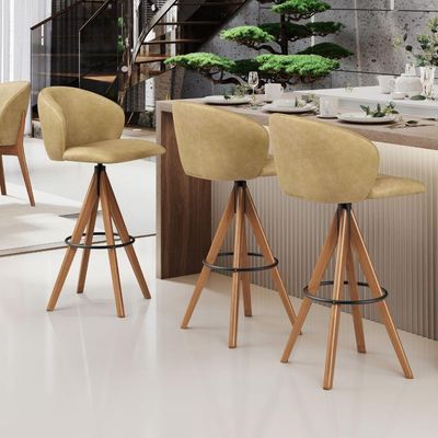 Kit 05 Banquetas Alta Bar Cozinha Sala de Jantar Bar Mia L02 Couríssimo Fendi - Lyam Decor