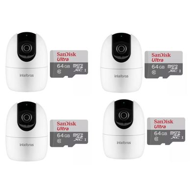 kit 4 Câmera Ip 360 Full Hd Im4 Mibo Intelbras + Sd 64gb Ultra