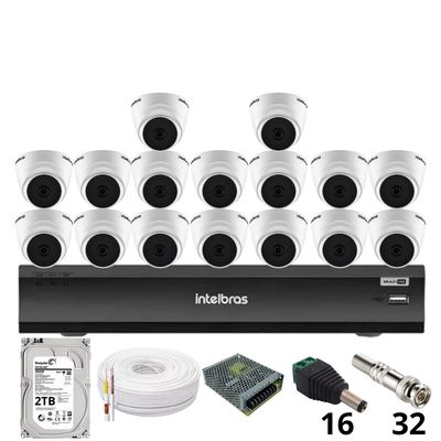Kit 16 Câmeras Intelbras 1220 D Mic 1080p Com Microfone Dvr Intelbras Imhdx 3132 Inteligência Artificial Hd 2tb