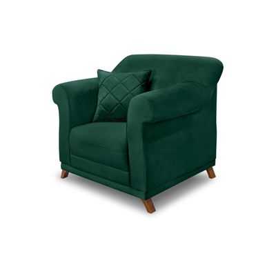 Poltrona Decorativa com 1 Almofada Armstrong Veludo Verde Floresta - Gran Belo