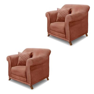Kit 2 Poltronas Decorativas com 2 Almofadas Armstrong Veludo Cobre - Gran Belo