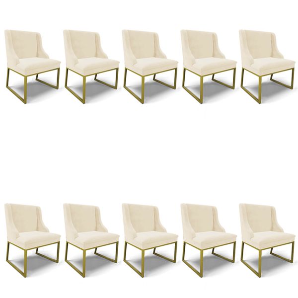 Cadeira Sala de Jantar Industrial Dourado kit 10 Liz Veludo D03 - D'Rossi Bege