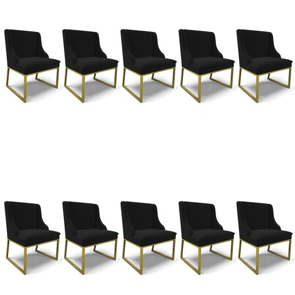 Cadeira Sala de Jantar Industrial Dourado kit 10 Liz Veludo D03 - D'Rossi Preto