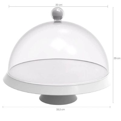 Kit 3 Boleiras Pratos para Bolo com Pé e Tampa 30cm Branco Plástico Crippa
