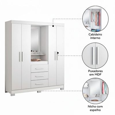 Guarda-roupa 4 Portas Huntano Branco - Moveisaqui