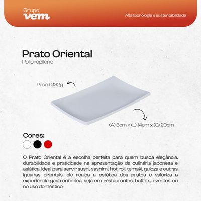 Prato Oriental Retangular 14x20 Branco em Polipropileno
