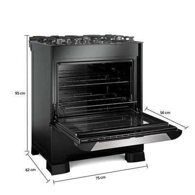 Fogão Mueller 5 Bocas Decorato Vetro Preto Com Timer Bivolt Bivolt