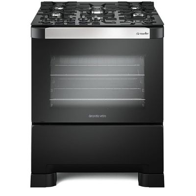 Fogão Mueller 5 Bocas Decorato Vetro Preto Com Timer Bivolt Bivolt
