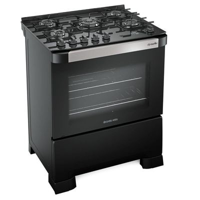 Fogão Mueller 5 Bocas Decorato Vetro Preto Com Timer Bivolt Bivolt