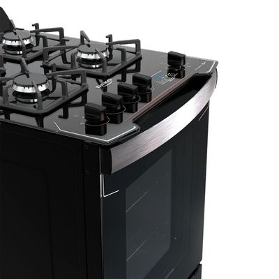Fogão 4 Bocas Preto Com Frente Em Vidro Preto Bivolt Bivolt