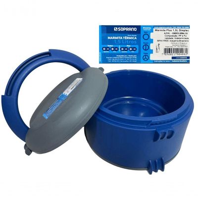 Marmita Termica Plus 1,5l Sem Divisória C- Alça Azul Soprano