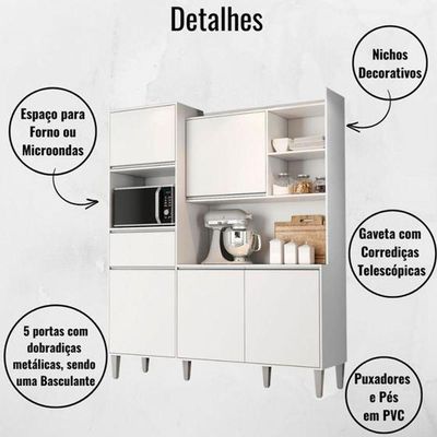Kit De Cozinha Compacta 160cm Isabel Com 5 Portas Branco