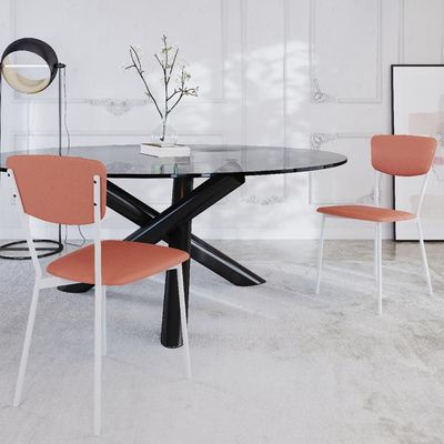 Cadeira Estofada Para Sala De Jantar Village Branco C01 Courino Terra Rosê - Lyam Decor