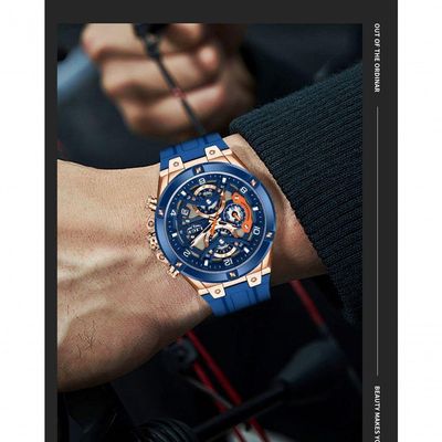 Relógio Esportivo Masculino Com Cronógrafo Movimento Quartzo Resistente Até 3atm Azul