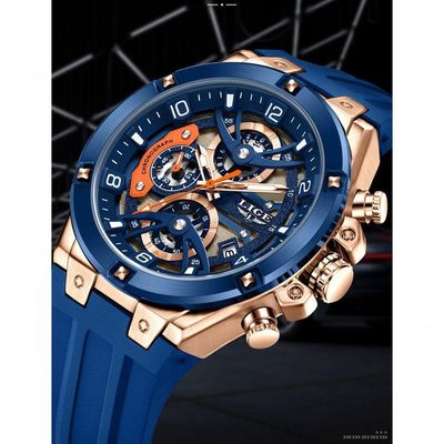 Relógio Esportivo Masculino Com Cronógrafo Movimento Quartzo Resistente Até 3atm Azul