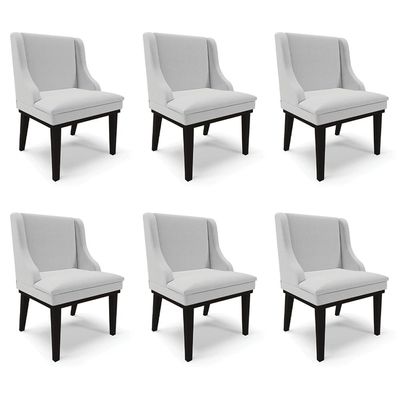 Kit 6 Cadeiras Decorativas Sala de Jantar Base Fixa de Madeira Firenze Linho Cinza/Preto G19 - Gran Belo