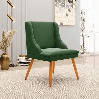 Kit 2 Cadeiras Decorativas Sala de Jantar Pés Palito de Madeira Firenze Suede Verde Esmeralda/Natural G19 - Gran Belo