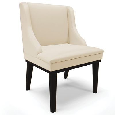 Cadeira Decorativa Sala de Jantar Base Fixa de Madeira Firenze PU Bege/Preto G19 - Gran Belo