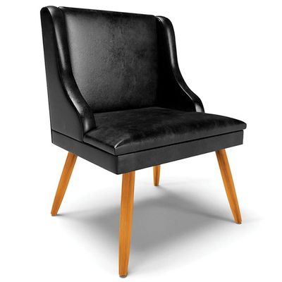 Cadeira Decorativa Sala de Jantar Pés Palito de Madeira Firenze PU Preto Brilho/Natural G19 - Gran Belo