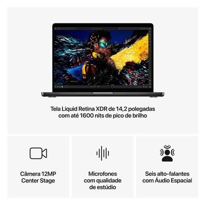 MacBook Pro 16", M4 Pro, CPU de 14 núcleos, GPU de 20 núcleos, 24GB RAM, 512GB SSD - Preto-espacial