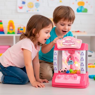 Mini Máquina de Ursinhos Pelúcia Joguinho Garra Arcade Cor:Rosa