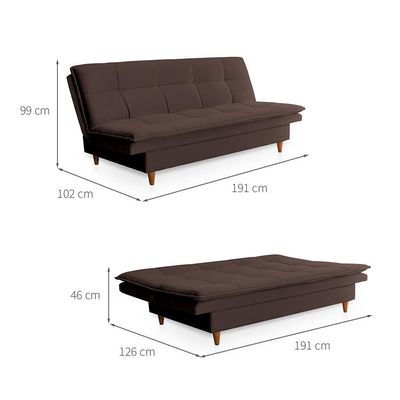 Sofá-Cama Casal 3 Lugares Mirage Veludo Café