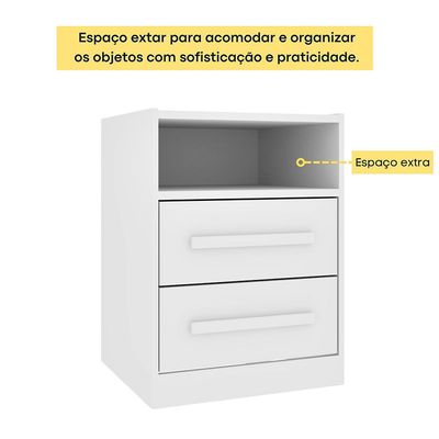 Mesa de Cabeceira Barcelona MDP com 2 Gavetas e Puxadores MDF Tcil Branco