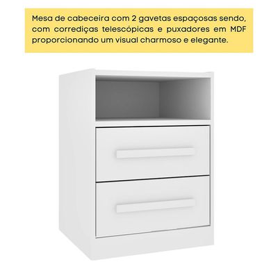 Mesa de Cabeceira Barcelona MDP com 2 Gavetas e Puxadores MDF Tcil Branco