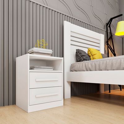 Mesa de Cabeceira Barcelona MDP com 2 Gavetas e Puxadores MDF Tcil Branco