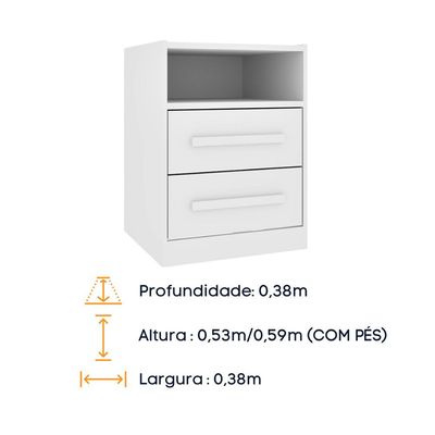 Mesa de Cabeceira Barcelona MDP com 2 Gavetas e Puxadores MDF Tcil Branco