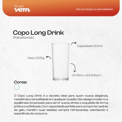Copo Long Drink 300ml Natural em Policarbonato