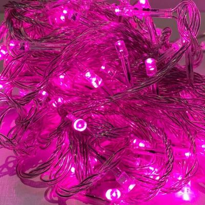 Cordão Com 100 Lampadas De Led Formato Pequena Gota 10 Metros Fio Crystal Rosa