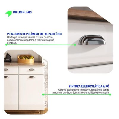 Kit De Cozinha Compacta 120cm Em Aço Preto Retrô